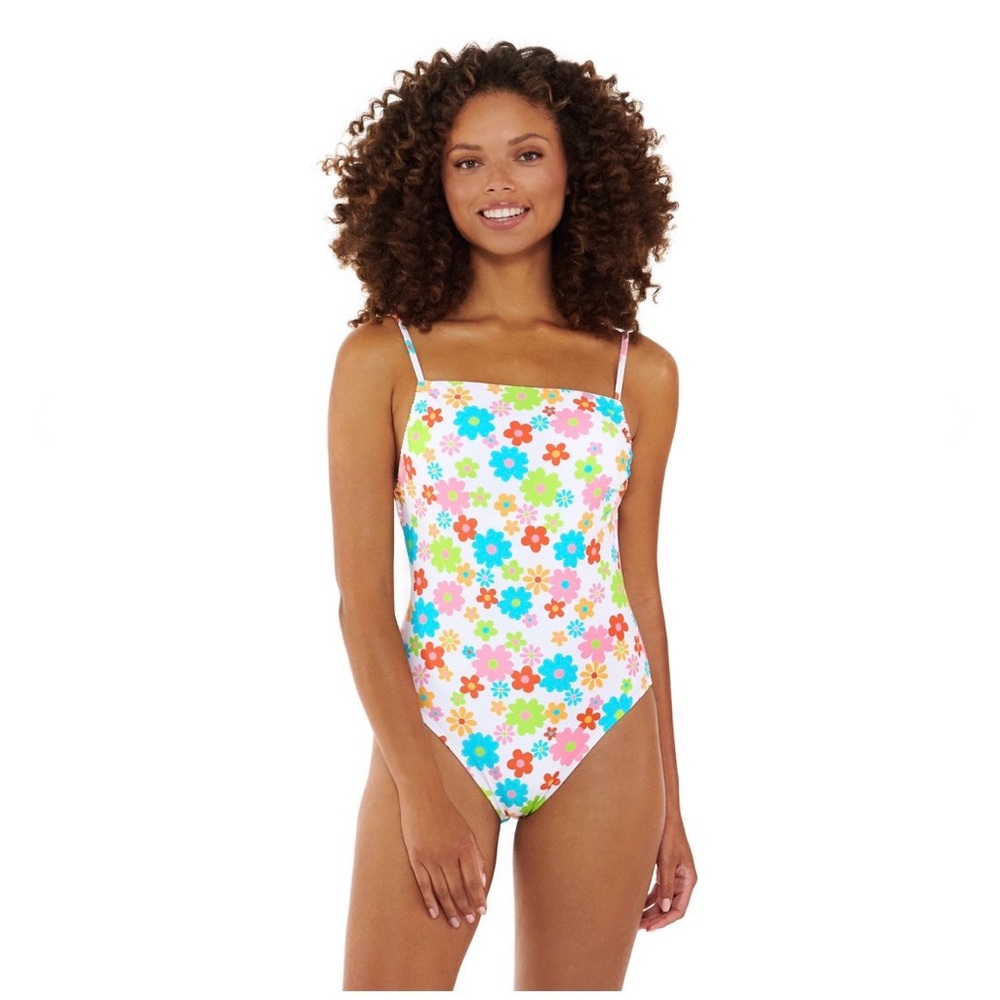 Junior's Ninety-Nine Daisy Light Floral Shirred One-Piece Swimsuit Size: XL  NWT